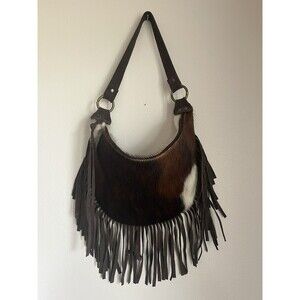MAURIZIO TAIUTI Cowhide Genuine Leather Handbag Made Italy Hobo Fringe Western